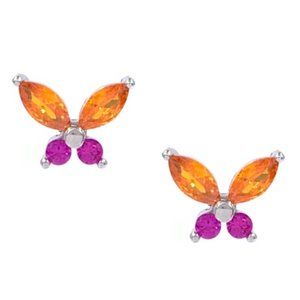 Small and Delicate 925 Silver Colorful Butterfly CZ  Stud Earrings